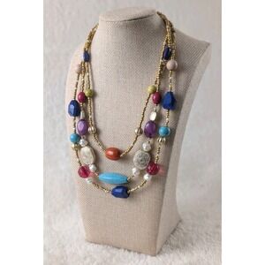 Avenue Multi Strand Beaded Necklace Gold Tone Colorful Statement
